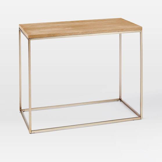 West Elm Streamline Narrow Side Table, Whitewash, Light Bronze