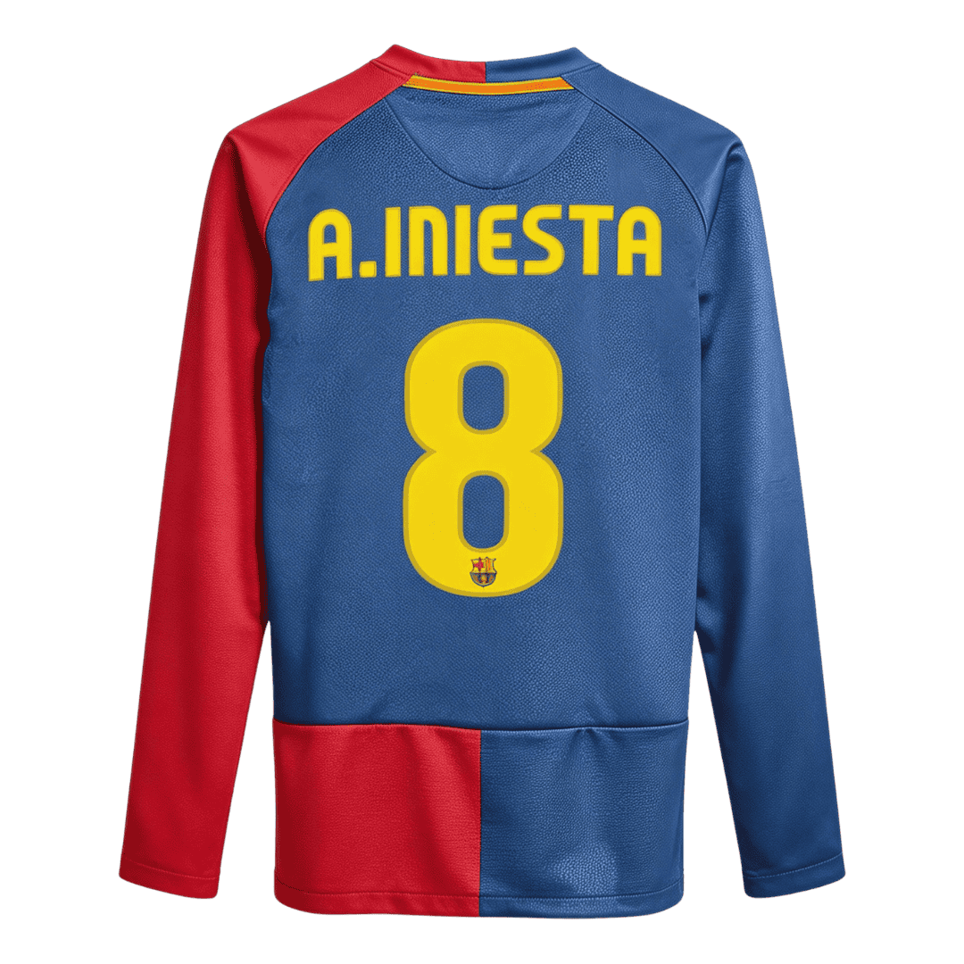Retro Soccer Jersey A.INIESTA #8 Barcelona Home Long Sleeve 2008/09 - UCL Final - UCL