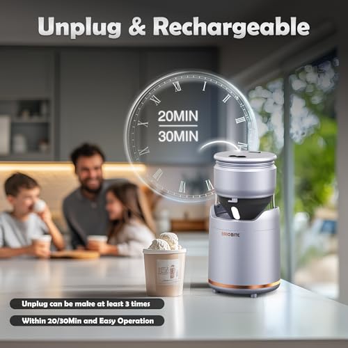 Ice Cream Maker Machine – Premium Electric Maker Machine with Low-Noise Operation, Rechargeable,Perfect for Gelato, Sorbet & Frozen Yogurt, Easy to Clean,Silver