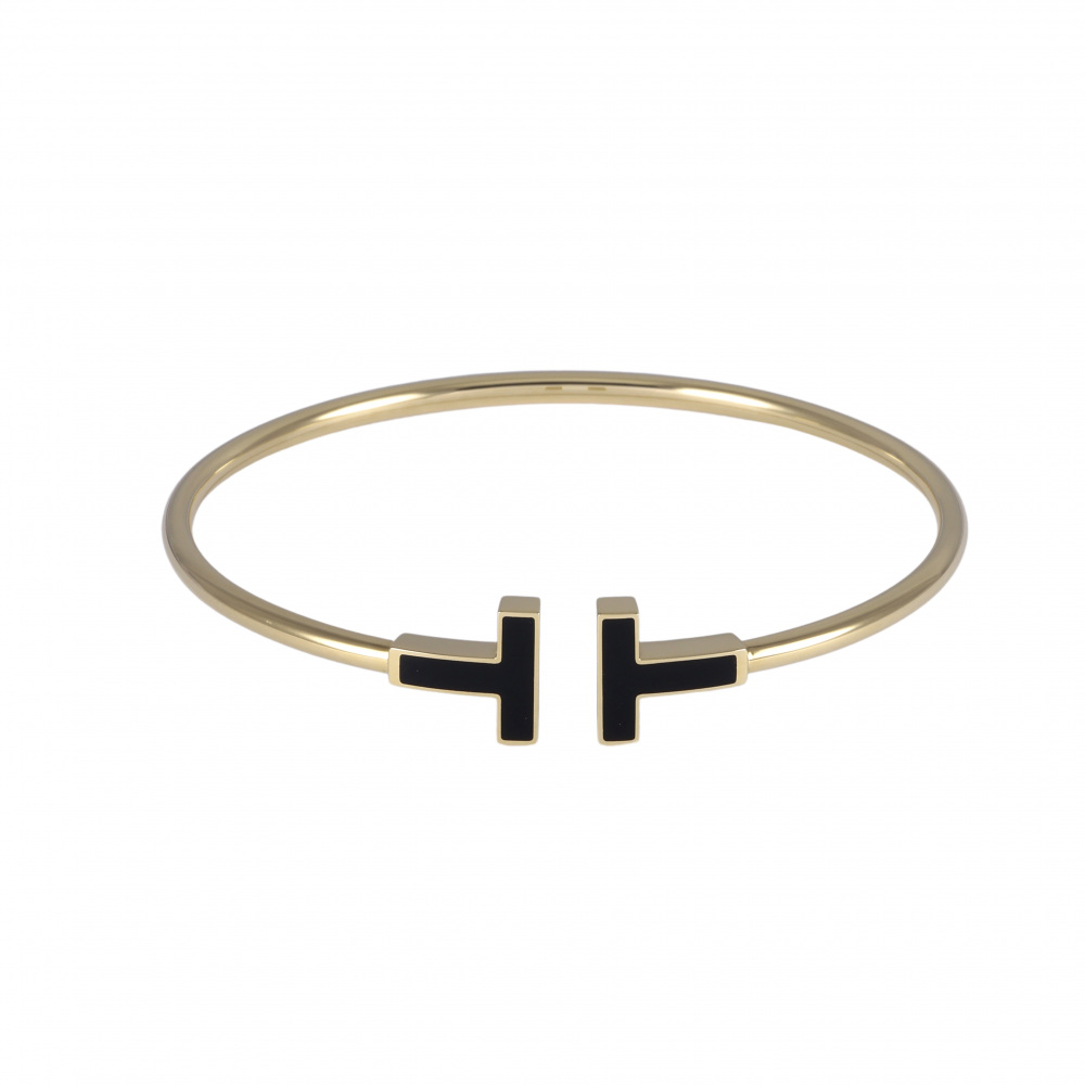 Tiffany & Co. Tiffany T Wire Bracelet 18K Yellow Gold Onyx 64028758