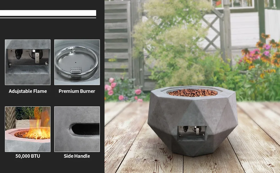 Concrete Propane Fire Pit Table 50,000 BTU Fire Pit Table with Tray Style Lid 25