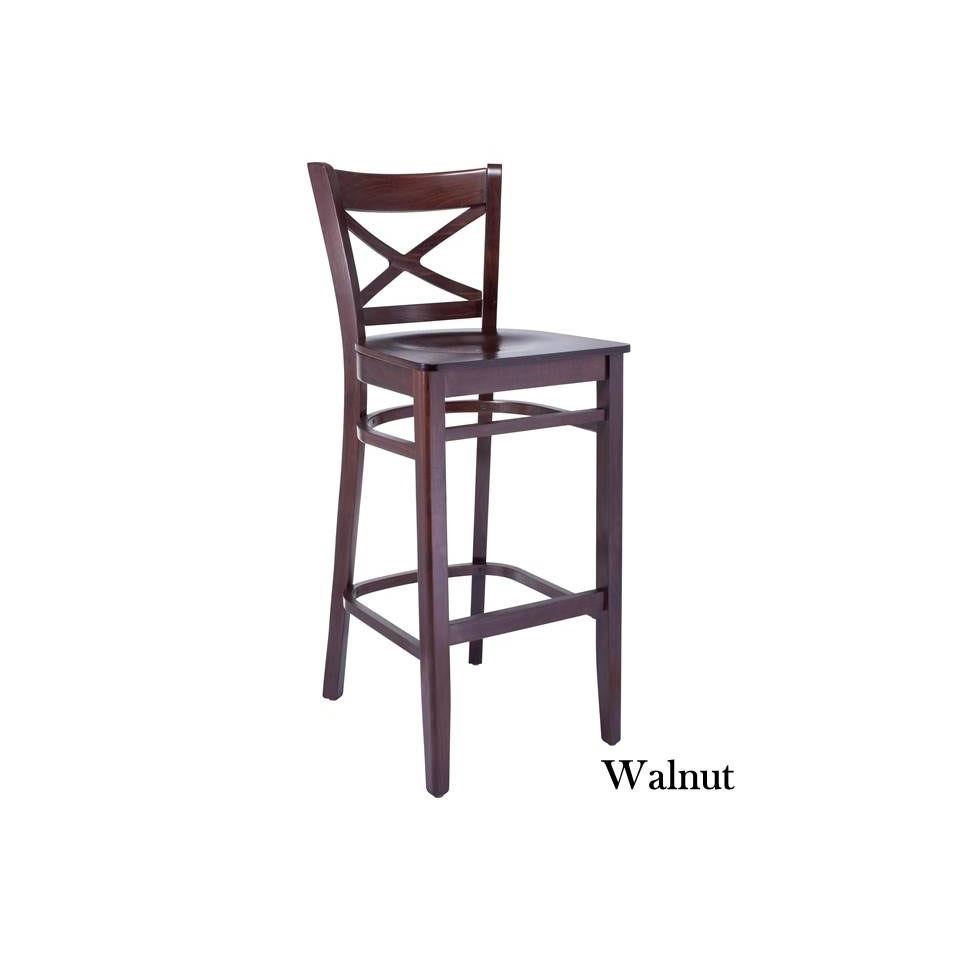 Beechwood Mountain Cross Back Bar Stool in Walnut with Wood Seat
