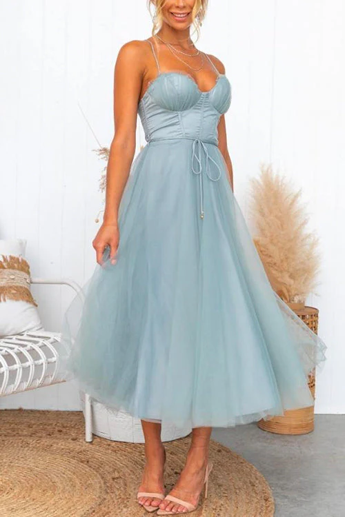 Corset Tulle Midi Dress | Elegant Formal A-LineClistos