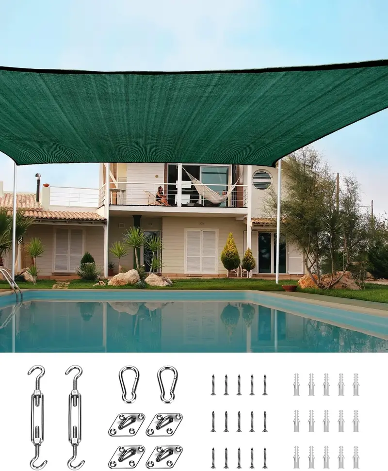 Quictent 20×20 ft Square Sun Shade Sail – 185GSM HDPE, 98% UV Protection, Brown w/ Hardware Kit