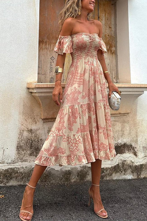 Off Shoulder Tiered Midi Dress | Floral PrintClistos