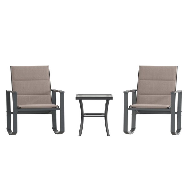 3 Piece AllWeather Rocking Chairs and Glass Top Table Bistro Set