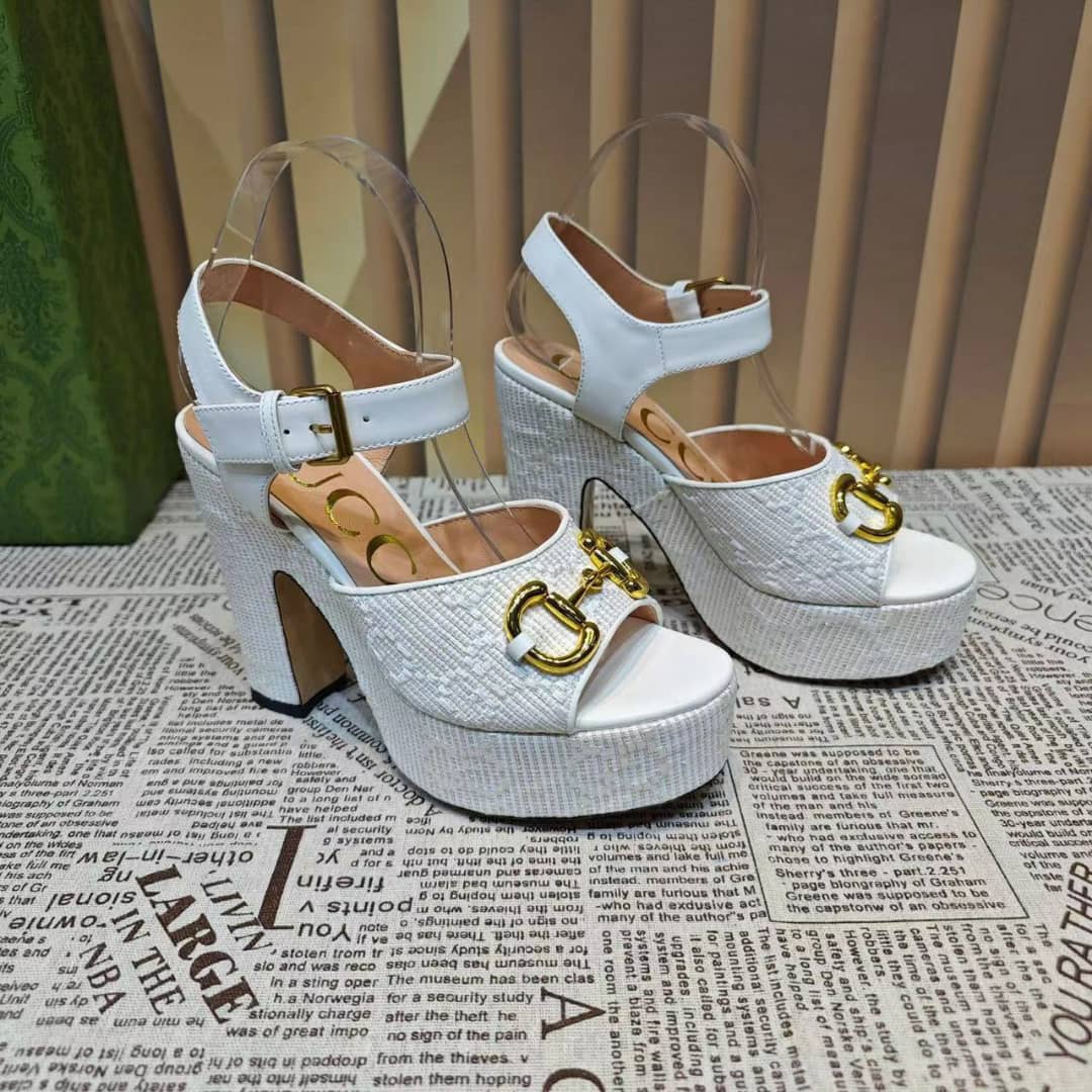 Gucci Horsebit Platform Sandal Gg Embellished ?White