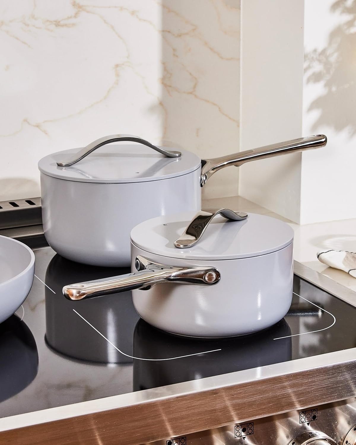 3 Qt Nonstick Ceramic Sauce Pan with Lid Cream All Stovetop Compatible Oven Safe