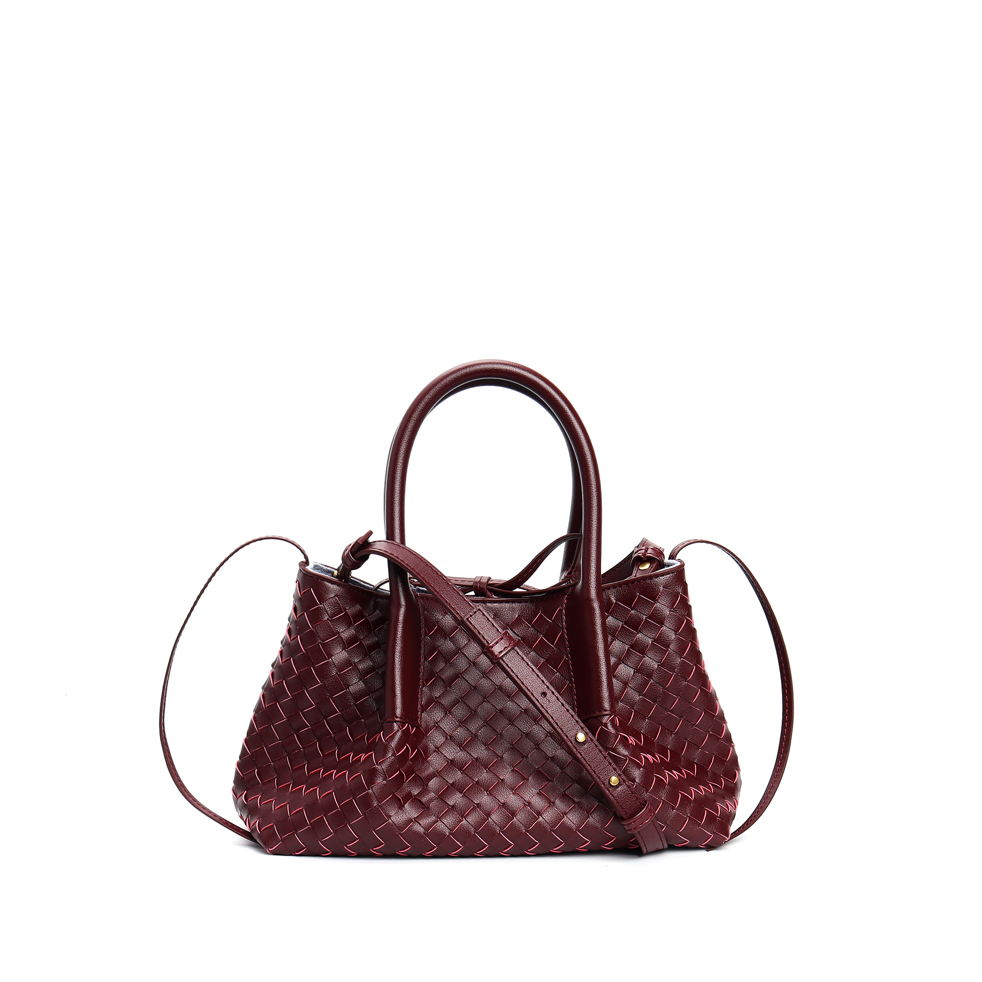 Burgundy Woven Leather Tote Bag