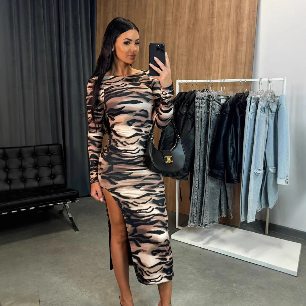 Long Sleeve Slit Bodycon Midi DressClistos