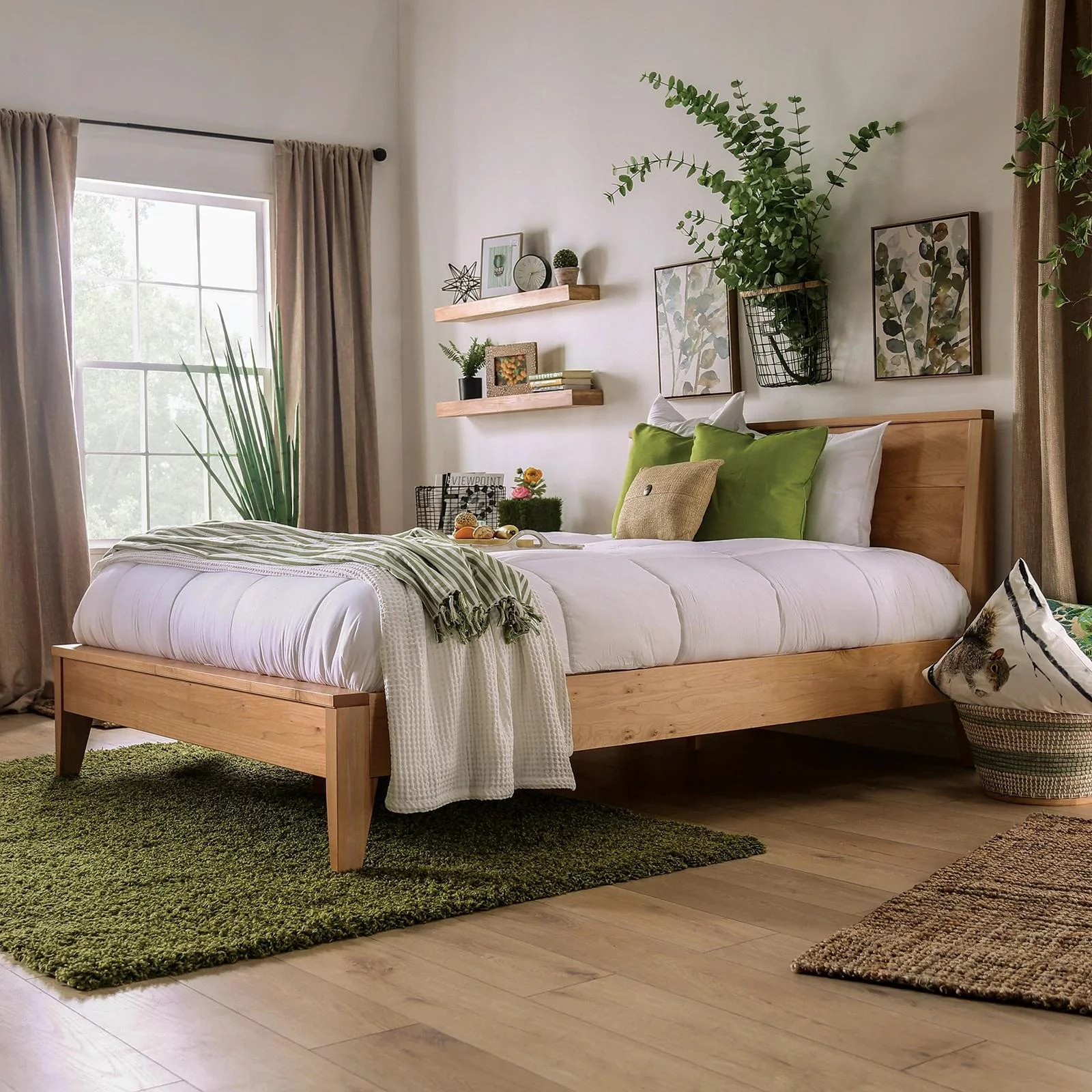 Mid-Century Modern Light Oak Solid Wood King Bed FOA FOA7602 Willamette