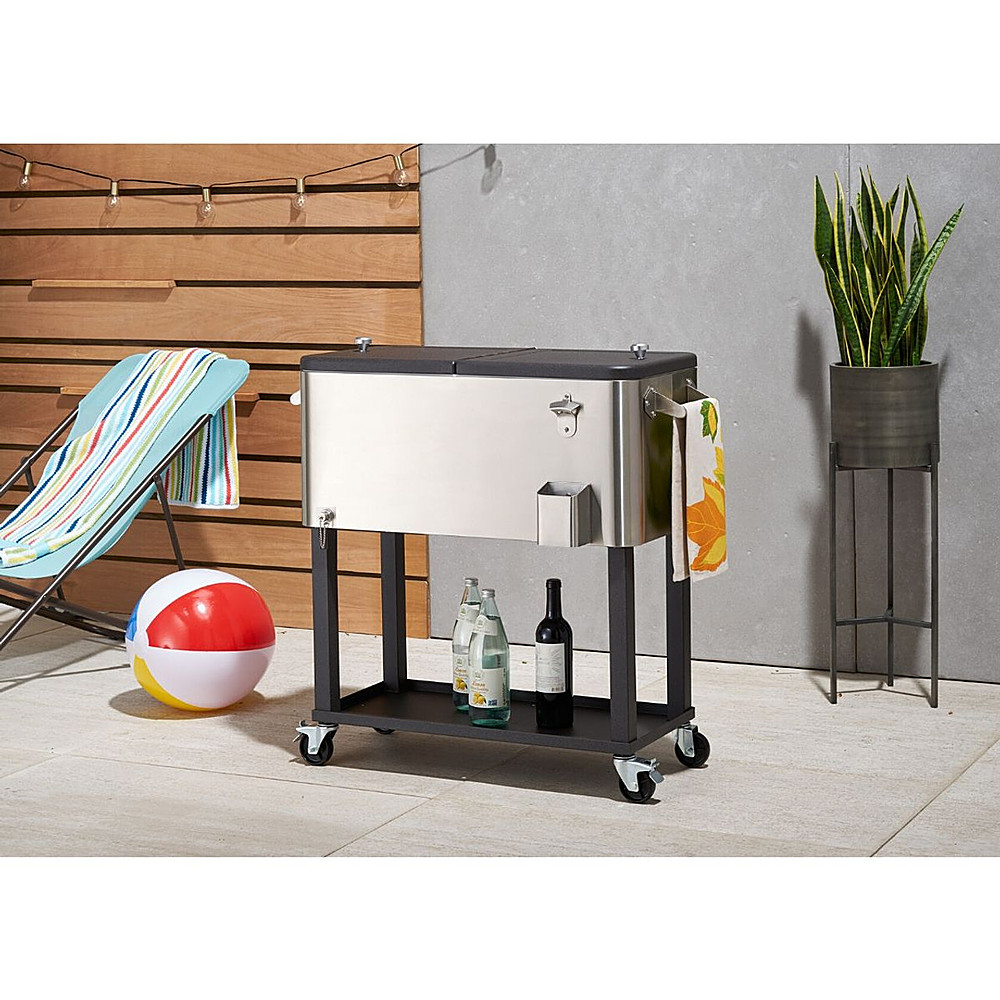 TRINITY | 80 Quart Stainless Steel Cooler | w/ Shelf - Stainless Steel, Black