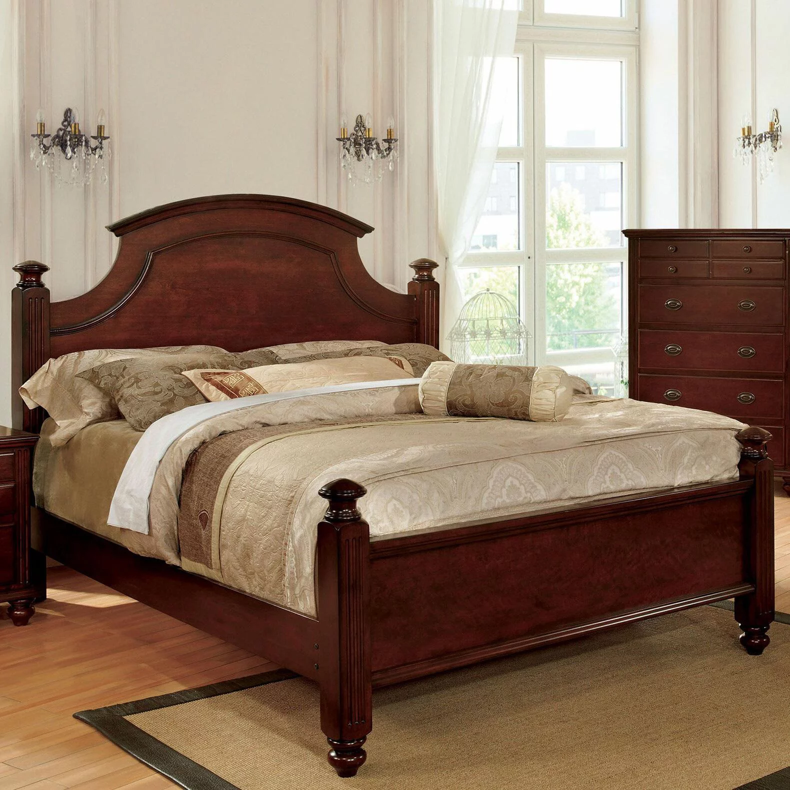 Transitional Cherry Solid Wood King Bedroom Set 5pcs FOA CM7083-EK Gabrielle
