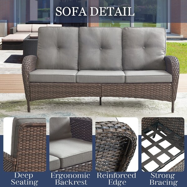 Patio Wicker Sofa Swivel Chair Set of 8
