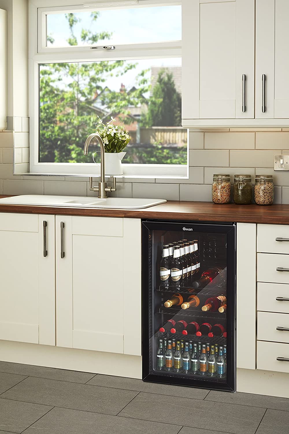 80L Glass Fronted Under Counter Fridge, Wine Beer and Beverage Cooler