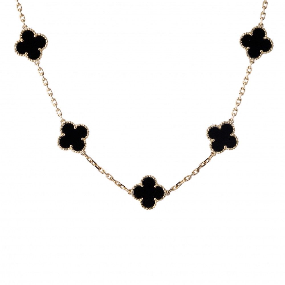 Van Cleef & Arpels Vintage Alhambra Necklace 18K Yellow Gold Onyx VCARO9J400