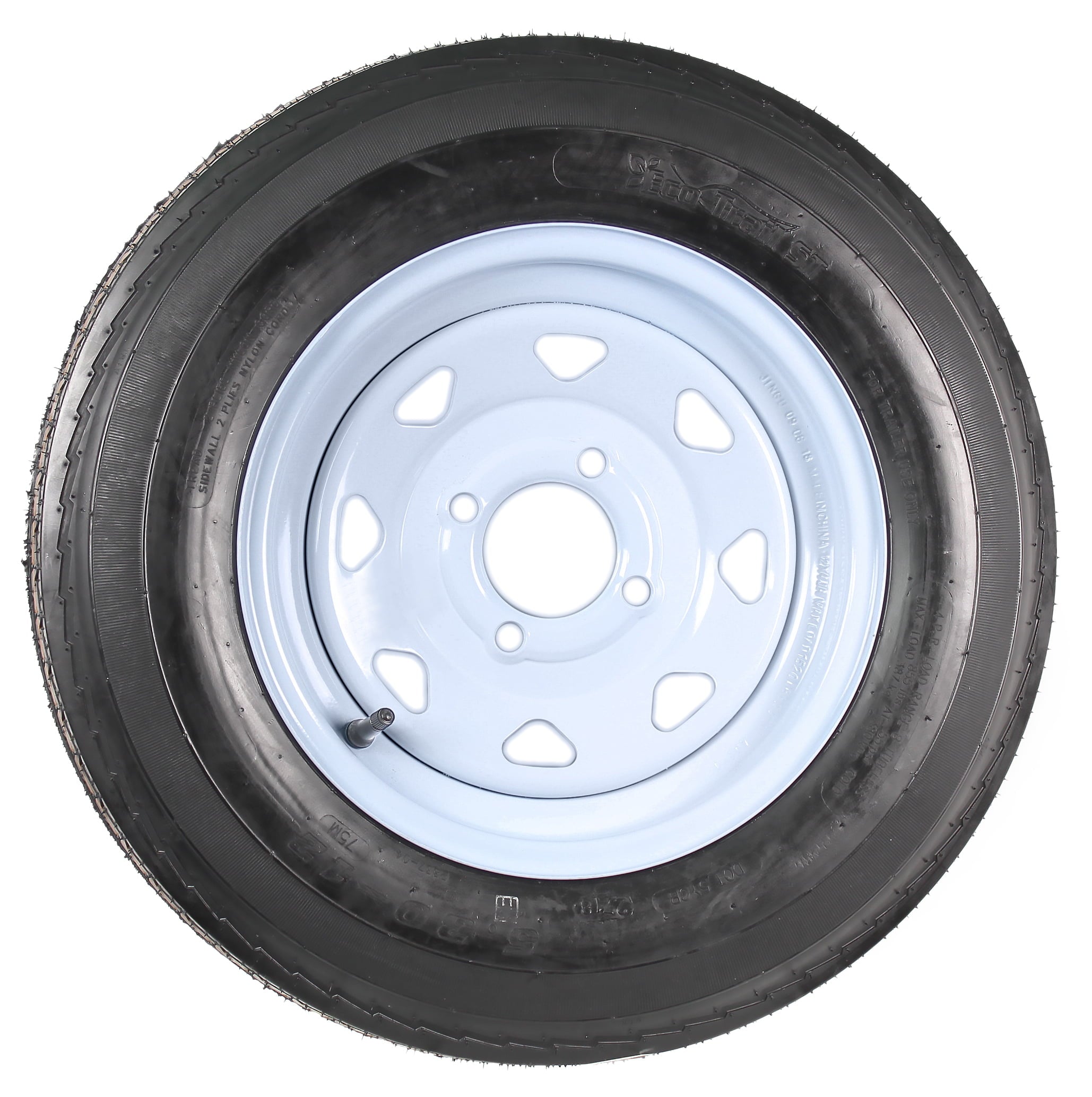 2-Pk Trailer Tire On Rim 530-12 5.30-12 5.30x12 in. LRB 4 Hole White Spoke Wheel
