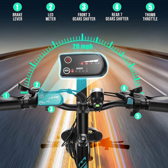 Electric Bike Electric Mountain Bike 350W Ebike 26” Electric Bicycle, 20MPH Adults Ebike with Removable 7.8/10.4Ah Battery, Professional 21 Speed Gears