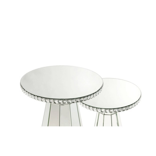 Lotus Accent Table Mirroed faux Crystals Inlay Acme Furniture