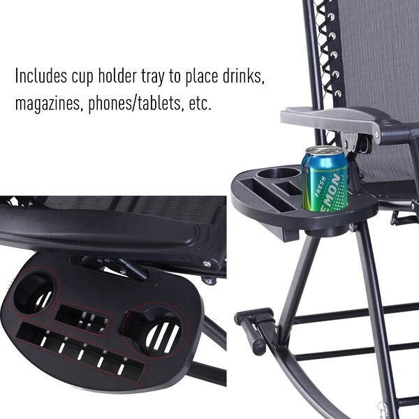 Outsunny Folding Zero Gravity Rocking Lounge Chair with Cup Holder Tray