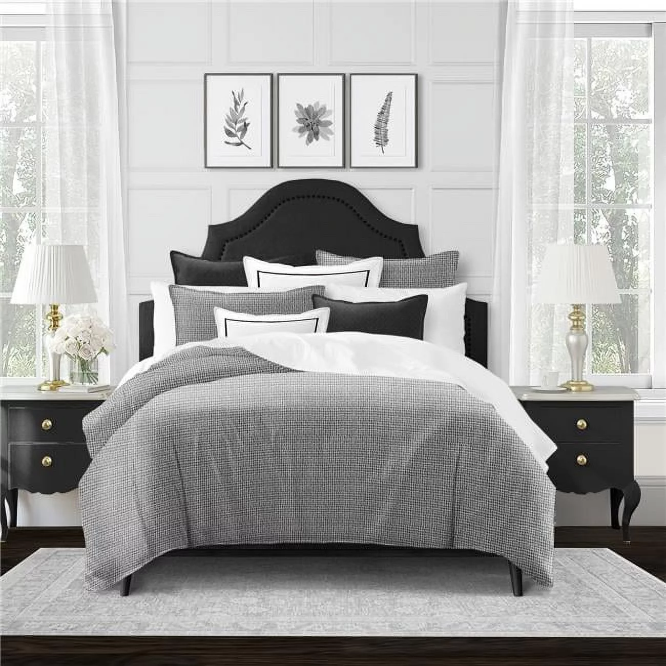 Square Keeley Charcoal Super Queen Size Coverlet & 2 Pillow Shams Set - 5 Piece