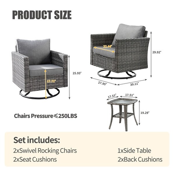 OVIOS Wicker Swivel Rocking Chair 3piece Set