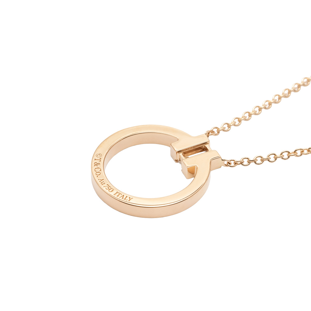Tiffany & Co. Tiffany T Circle Necklace 18K Rose Gold Diamond 63843105