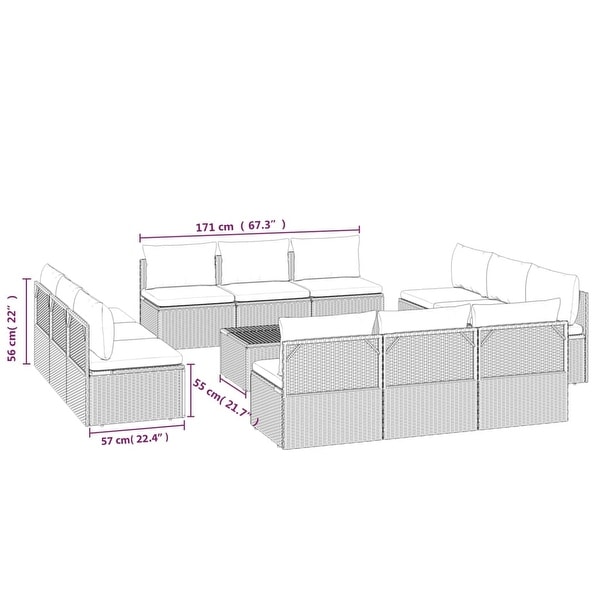 vidaXL 9 Piece Patio Lounge Set with Cushions Gray Poly Rattan