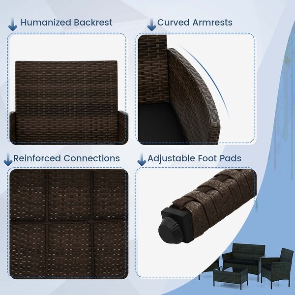 Costway 4 PCS Patio Furniture Set with Washable Cushions and Tempered