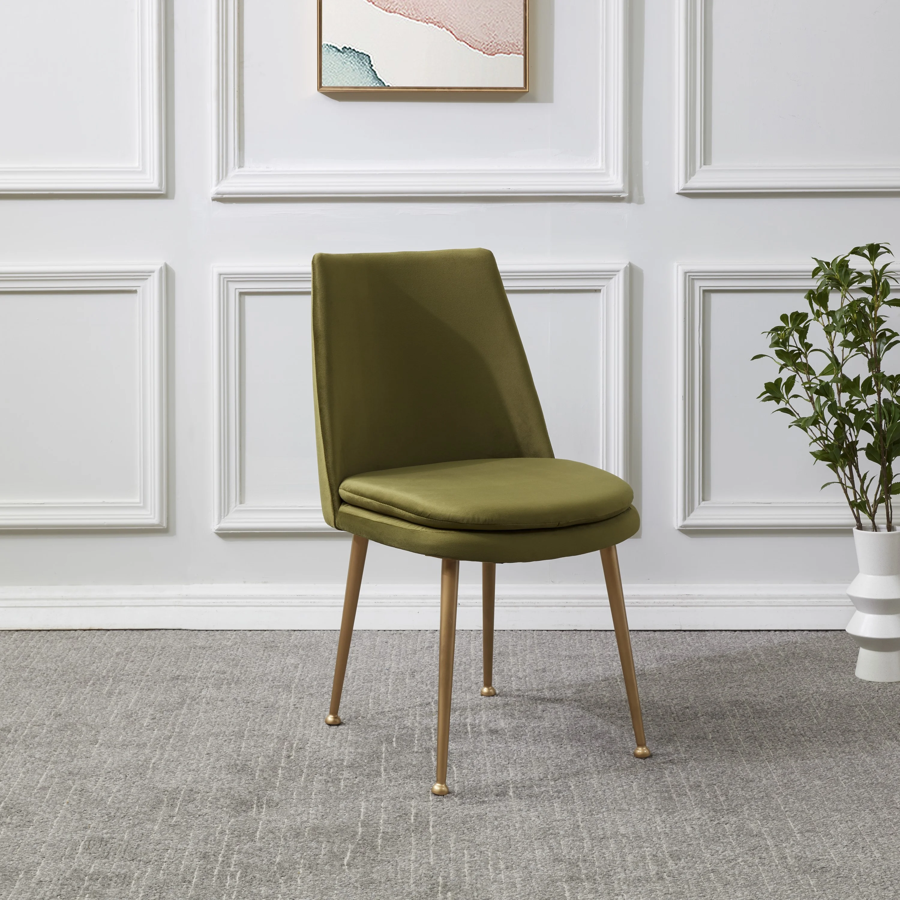 SAFAVIEH Couture Rynaldo Modern Velvet Solid Dining Chair, Olive Green/Gold