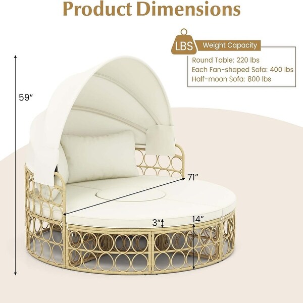 Patio Round Daybed Sectional Seating Furniture W/Retractable Canopy