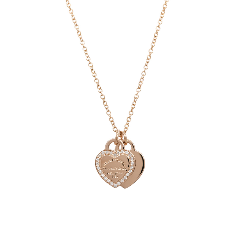 Tiffany & Co. Return To Double Heart Necklace 18K Rose Gold Diamond