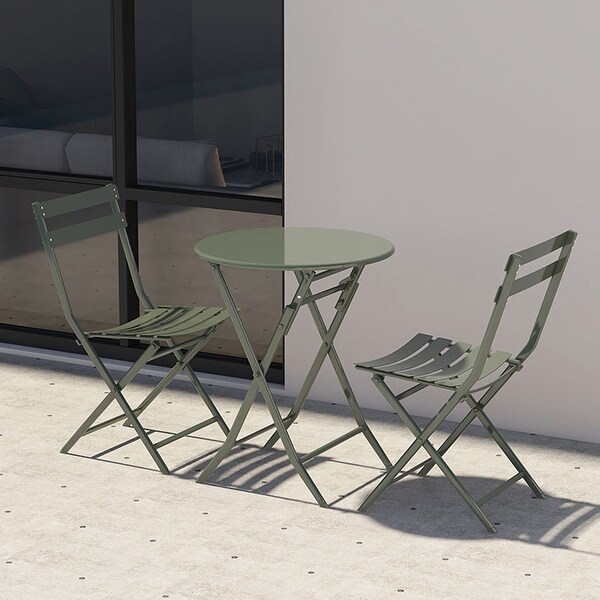 3 Piece Patio Bistro Set of Foldable Round Table and Chairs,Dark Green