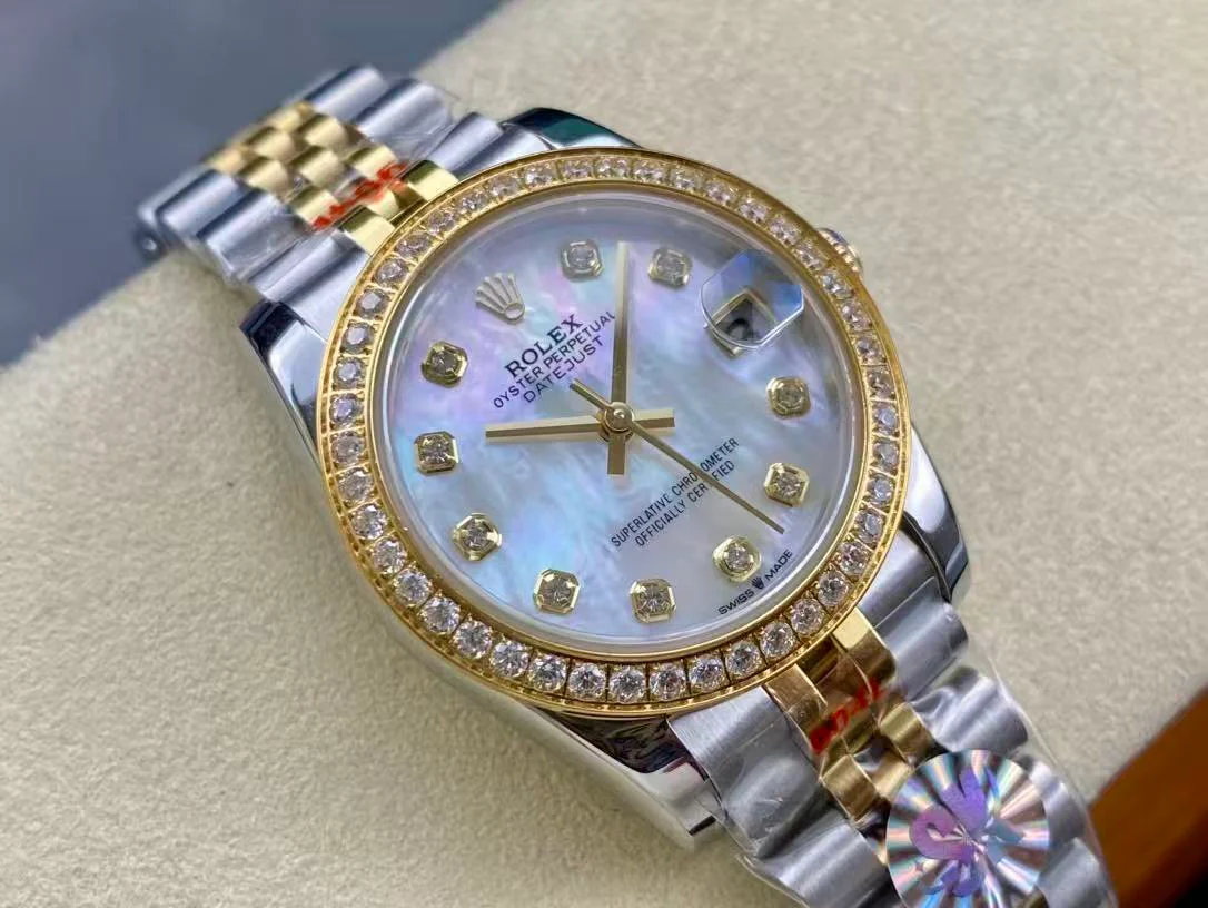 Datejust 28mm Gold Steel Diamond Bezel White Mop Dial