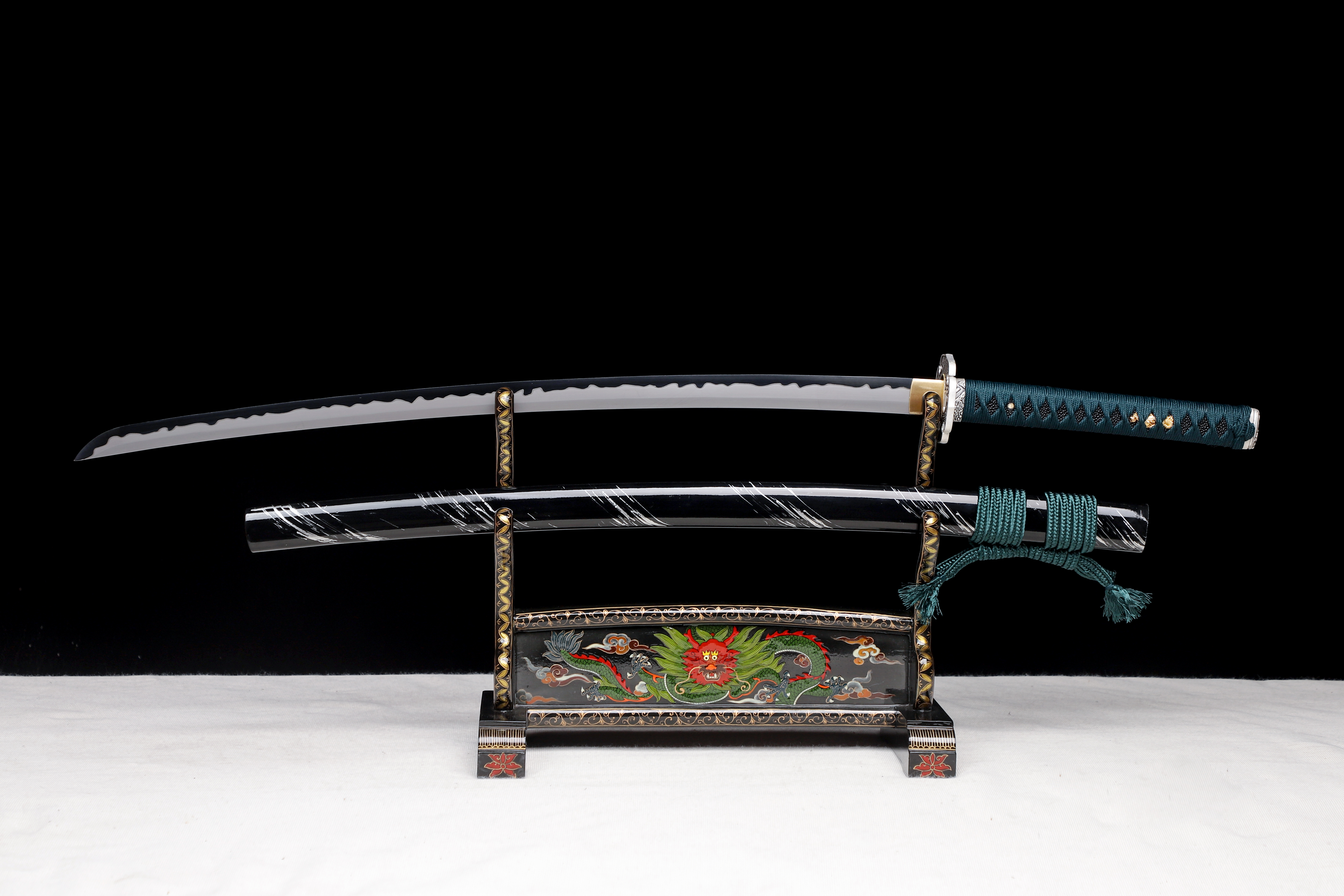 Handmade Katana 9260 Spring Steel Frost Wind Black White Blade Full Tang