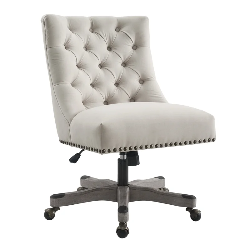 Pemberly Row Contemporary Wood Upholstered Office Chair in Natural Beige