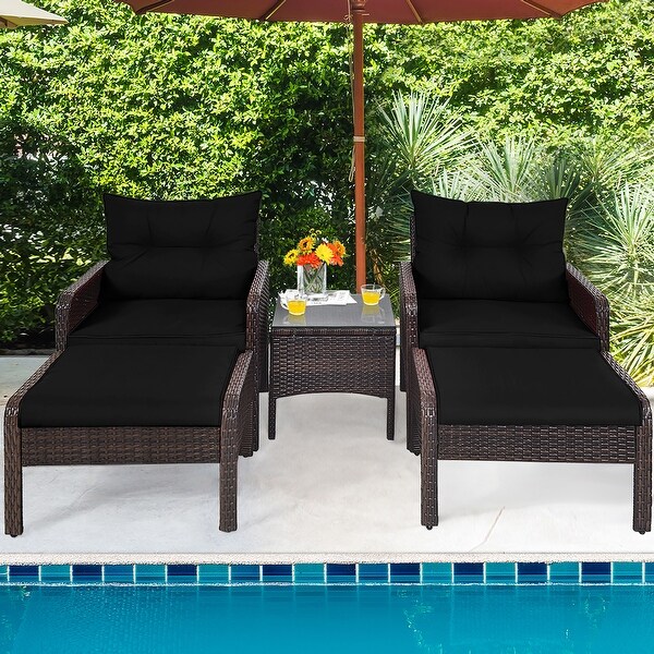 Gymax 5PCS Patio Set Sectional Rattan Wicker Furniture Set w/ Black