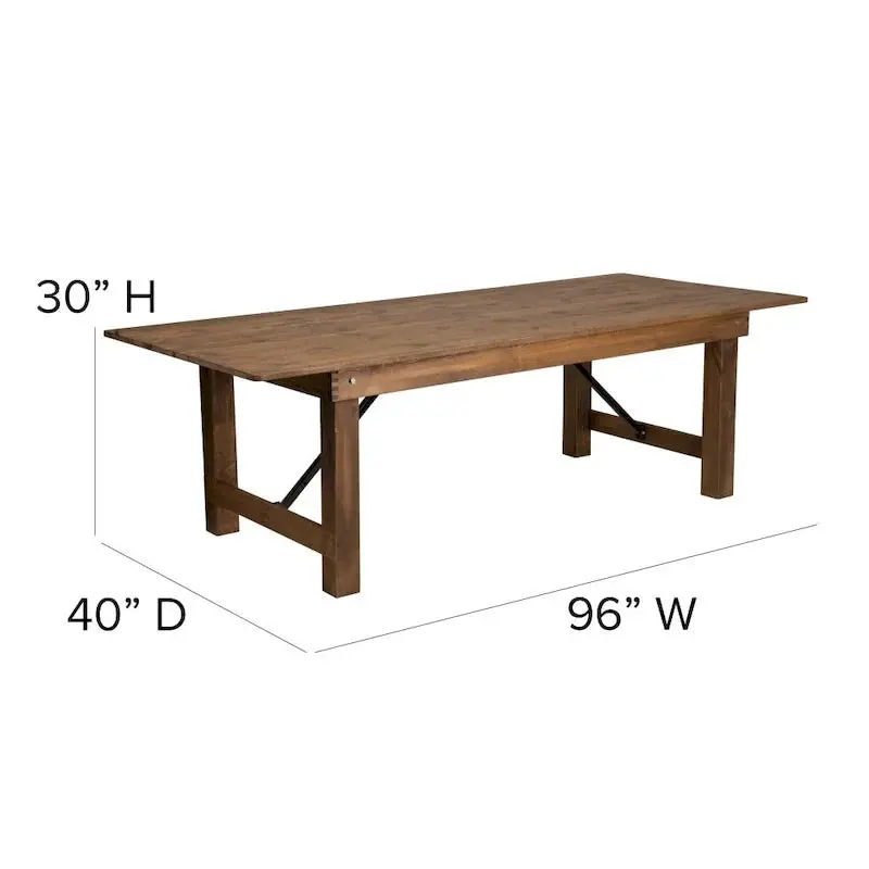 Rustic Farmhouse Folding Table Set – 8′ x 40′ Expandable Dining Table with 10 Crossback Chairs and Seat Cushions