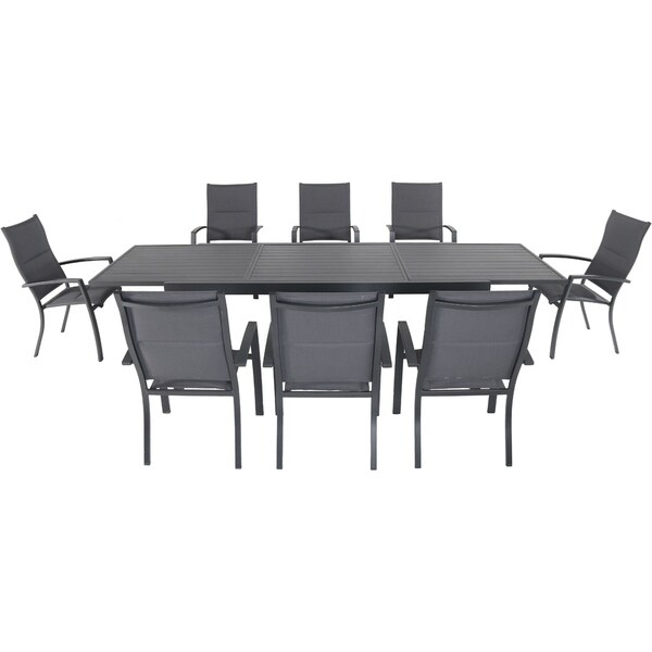 Cambridge Nova 9Piece Outdoor Dining Set with 8 Padded Sling Chairs in Gray and a 40