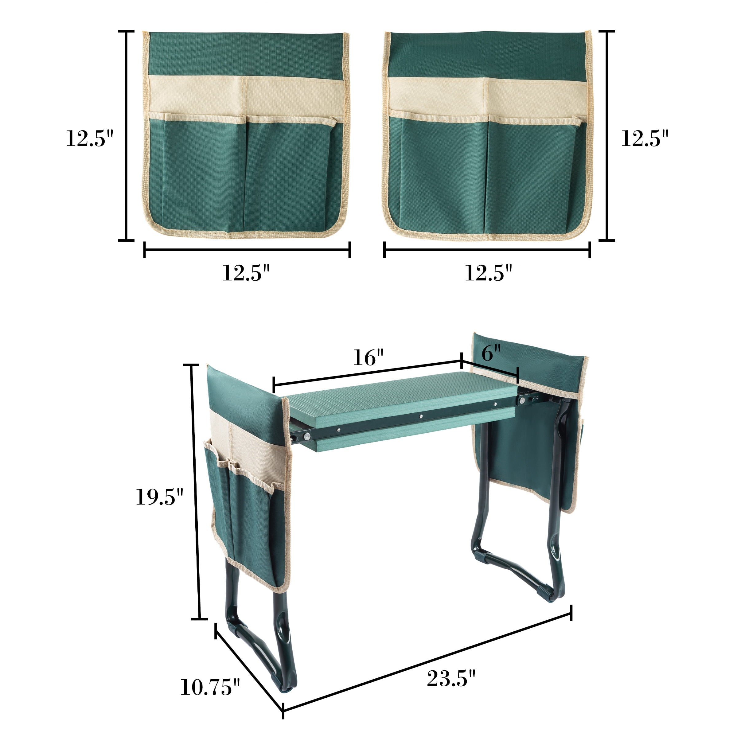 Pure Garden Kneeler Bench – Foldable Stool with 2 Tool Pouches (Green)