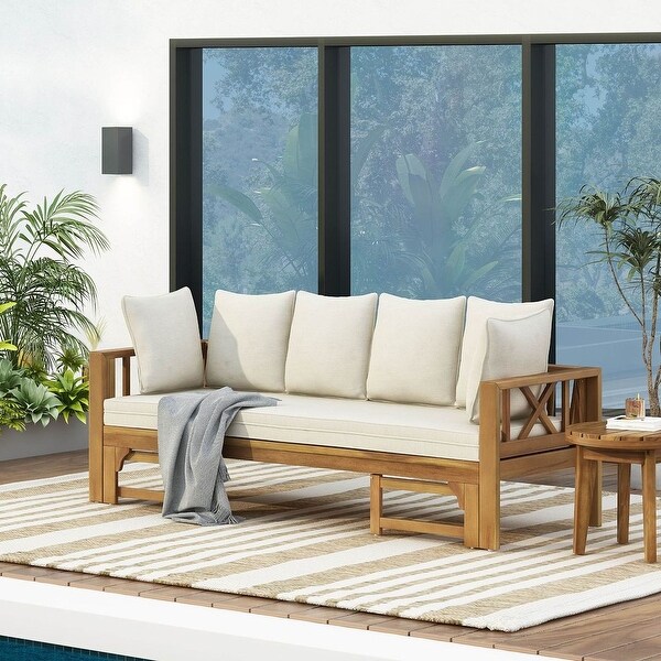 Teak Outdoor Daybed Acacia Wood,WaterResistant Cushions by Christopher Knight Home