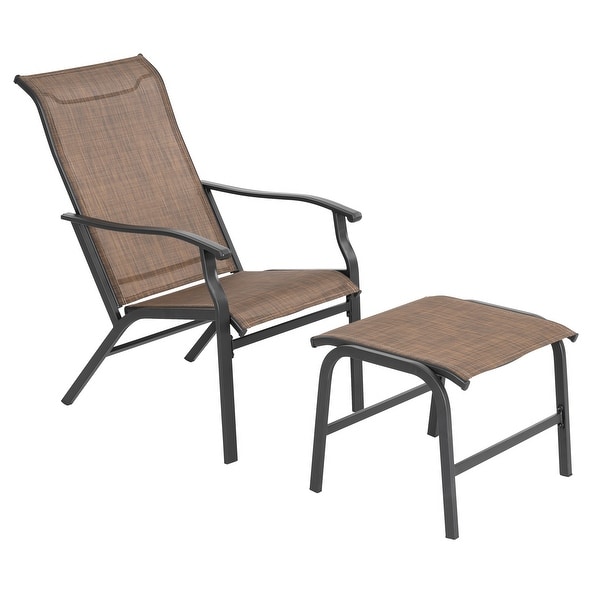 Nuu Garden Patio AllWeather Textilene Lounge Chair with Ottoman,Brown