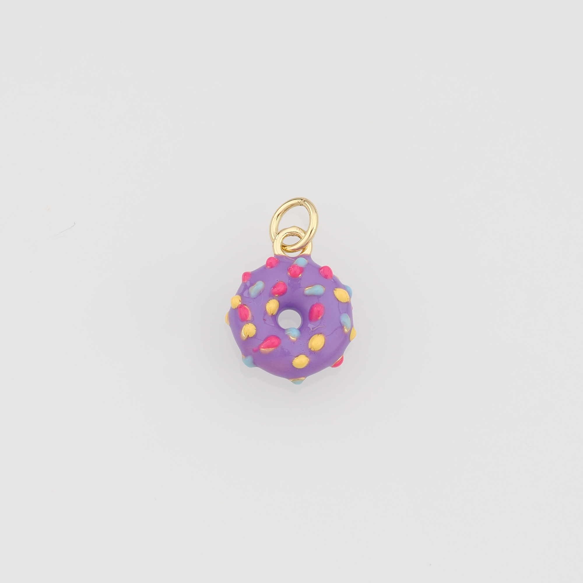 18K Gold Filled Doughnut Pendant,Food Charm,Enamel Donut Earrings Necklace for DIY Jewelry Making Supply
