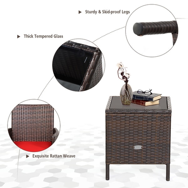 Costway 3PCS Patio Rattan Furniture Set Cushioned Sofa Glass Tabletop