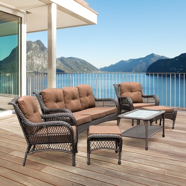 6piece Resin Wicker Patio Furniture Conversation Set with High Back