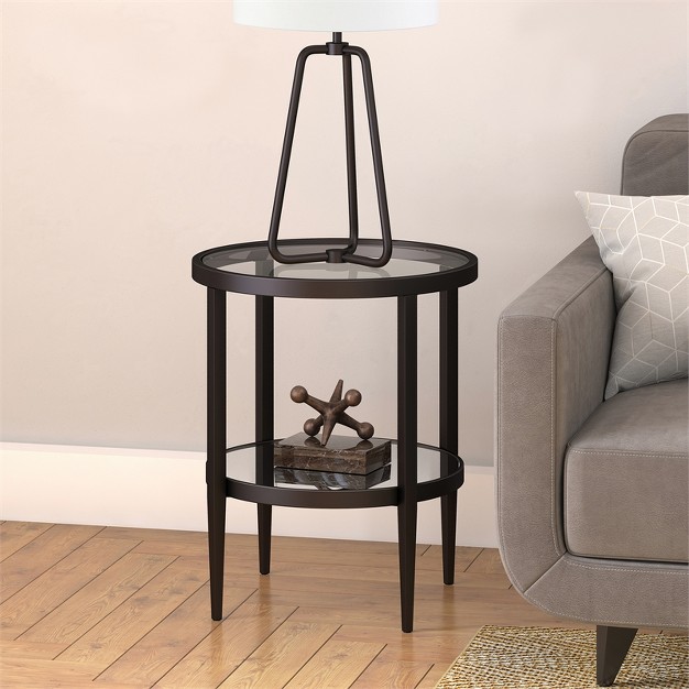 Metal Double Ring Glass And Side Table In Black Henn amp hart