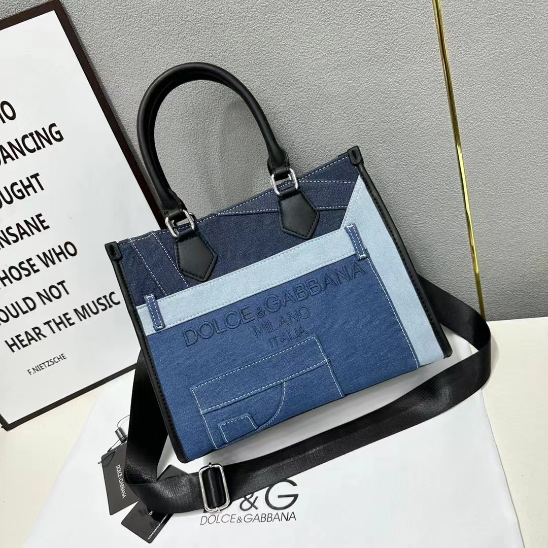 Dolce & Gabbana Women's Denim Tote Bag Patchwork Blue - cnluxepick