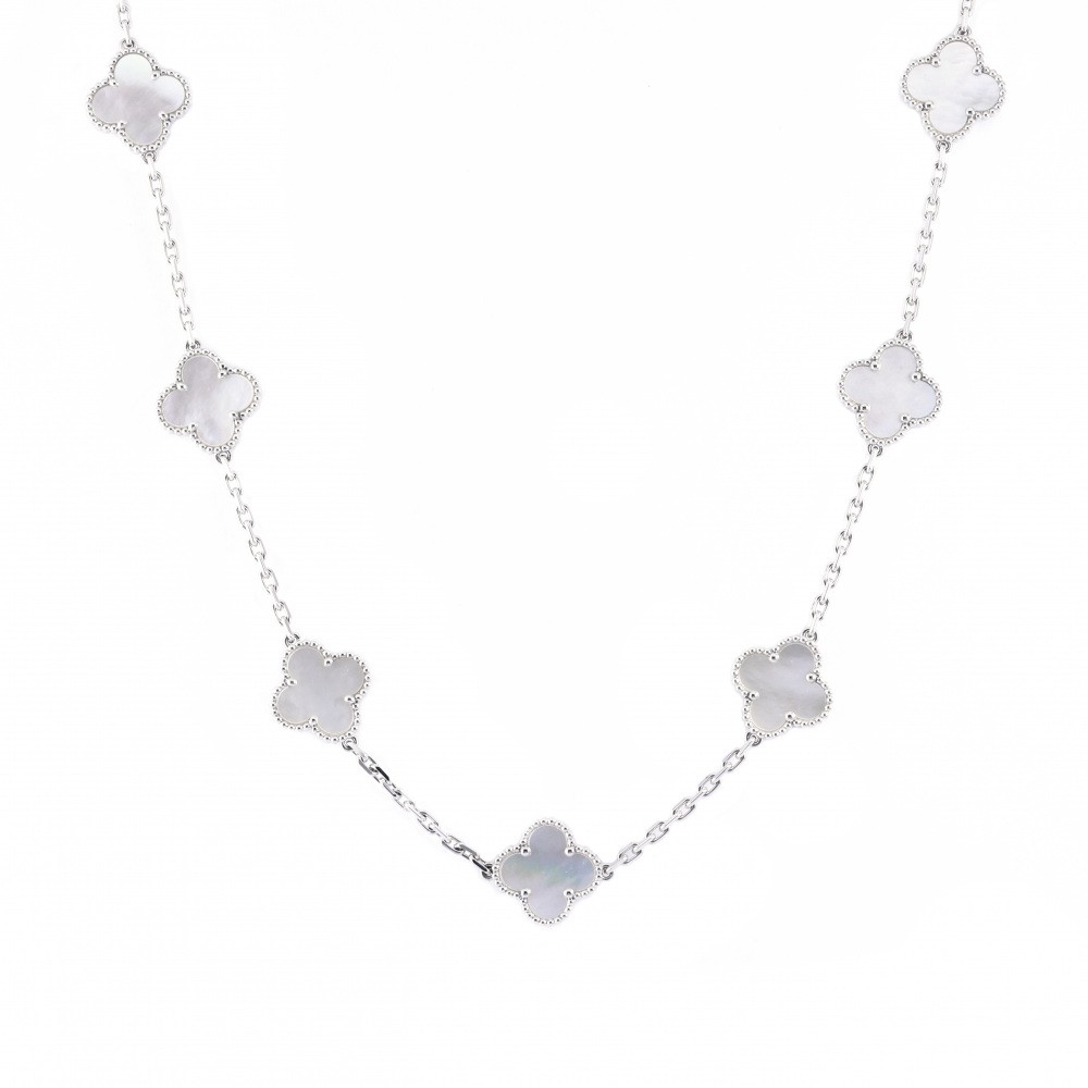 Van Cleef & Arpels Vintage Alhambra Necklace 18K White Gold Shelkai VCARF48800