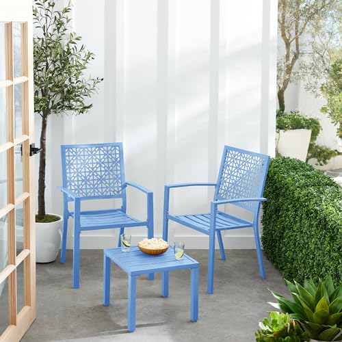 Best Choice Products 3-Piece Outdoor Bistro Set, Stackable Modern Steel Furniture for Porch, Garden w/ 2 Chairs, Table, Geometric Decor - Sage Green