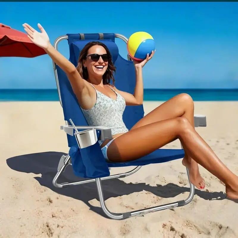 Tall Aluminum Beach Chair Set – 2-Pack Foldable, Lightweight Lay-Flat Chairs with Backpack Straps